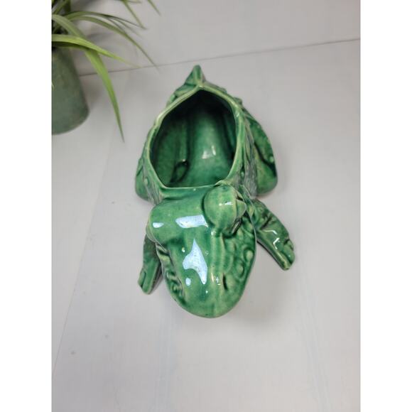 Vintage McCoy Frog Leaf Planter Green MCM Large 50s Repaired - Picture 3 of 7